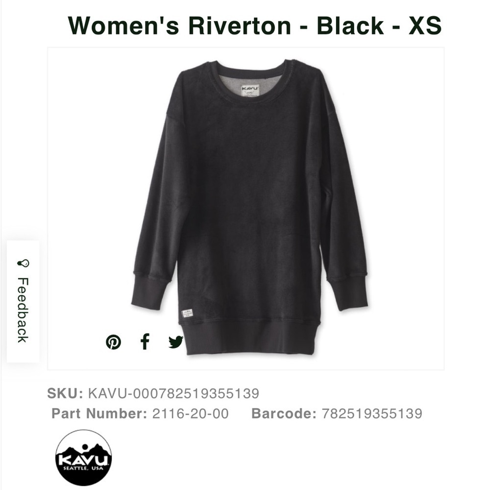 KAVU Riverton black Long Fleece Sweater/Sweatshirt pullover pockets Mid Thigh